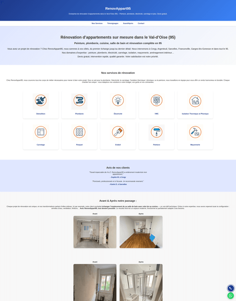 Site web RénovAppart95 — site vitrine pour entreprise de rénovation